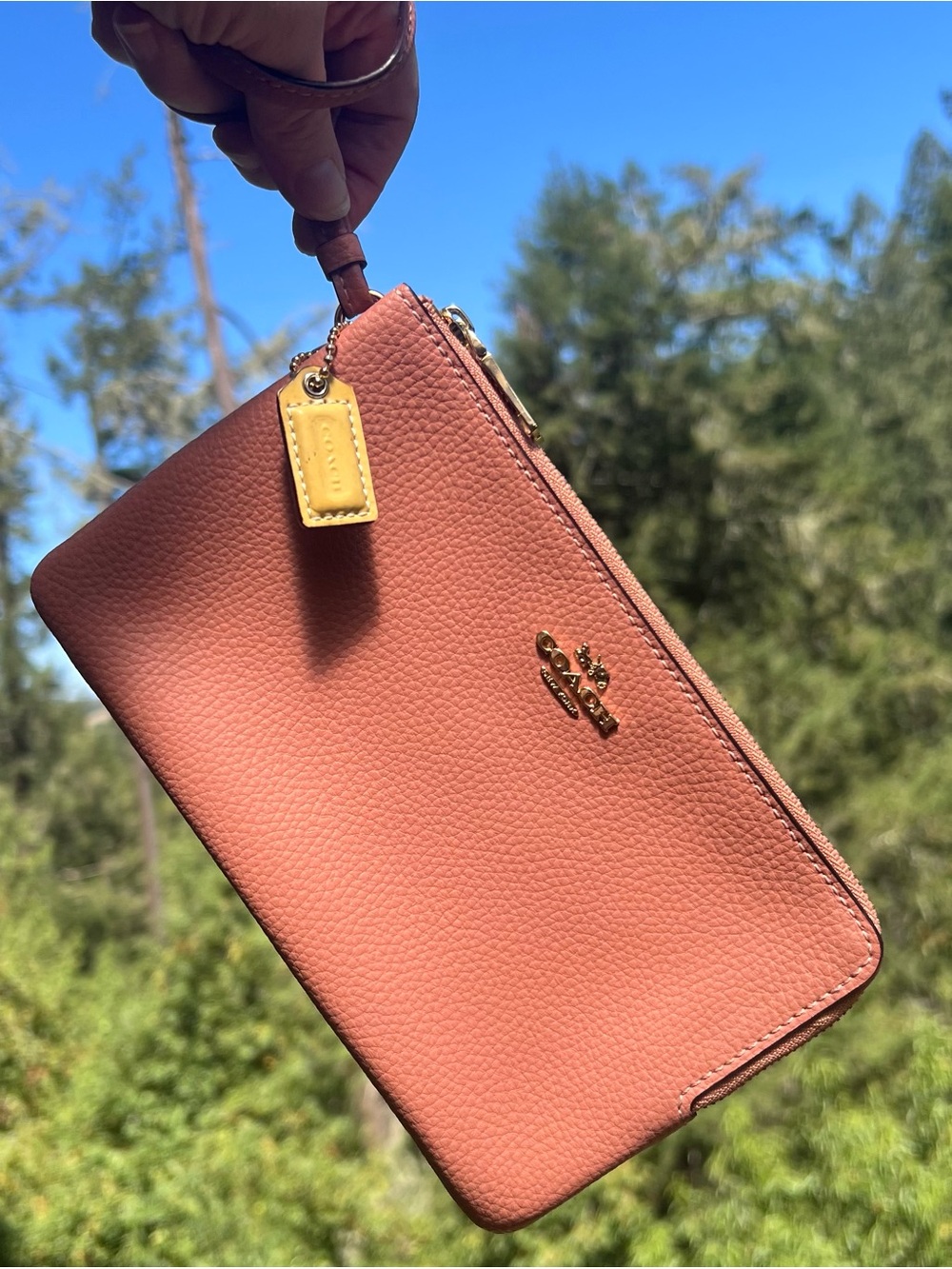 COACH Double Zip Phone Wristlet Wallet Peachy Color w Gold Hardware AUTHENTIC